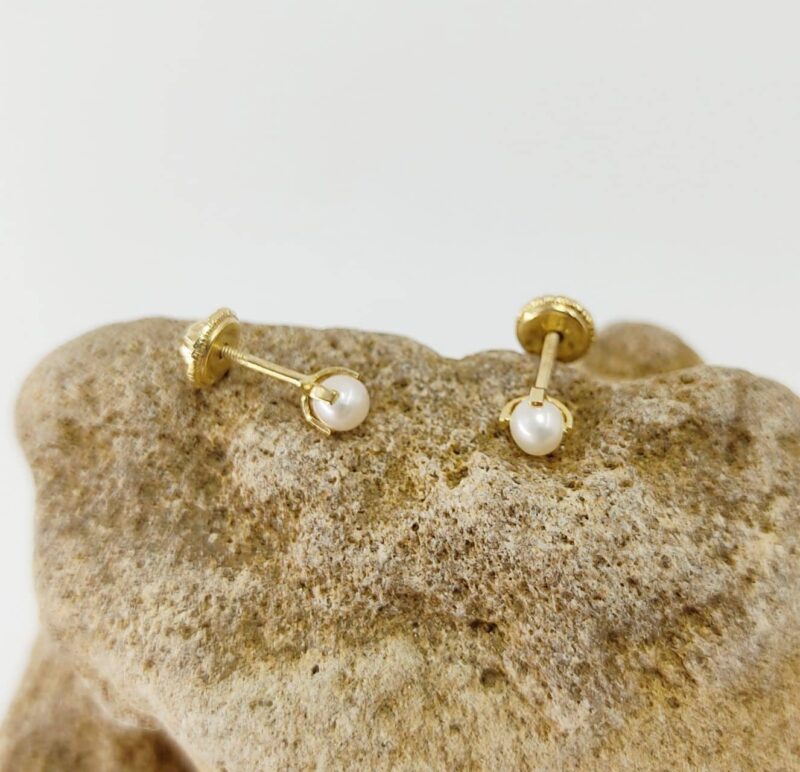 Pendientes Oro Amarillo Perla 3 mm