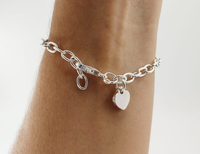 Pulsera Plata Cadena Forzada con Corazón