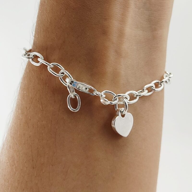 Pulsera Plata Cadena Forzada con Corazón