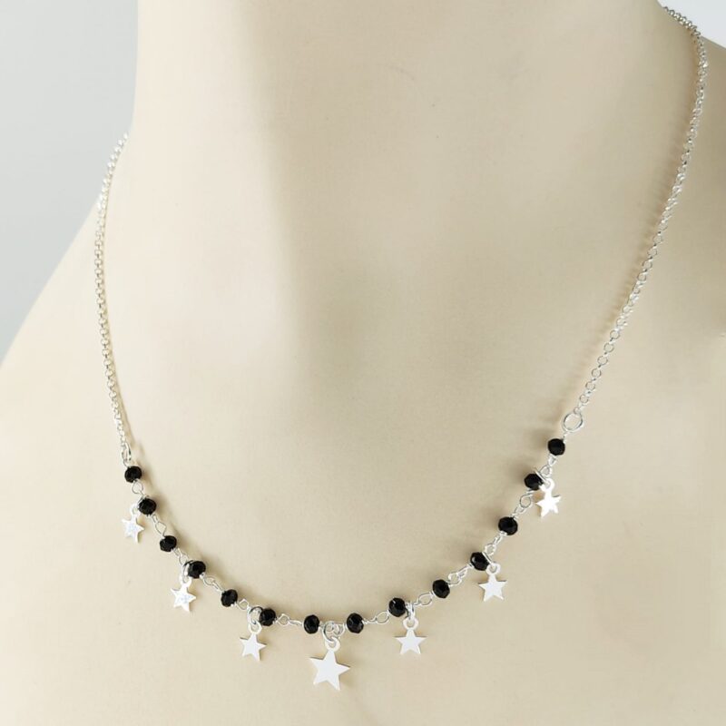 Gargantilla de Plata con estrellas y piedras negras