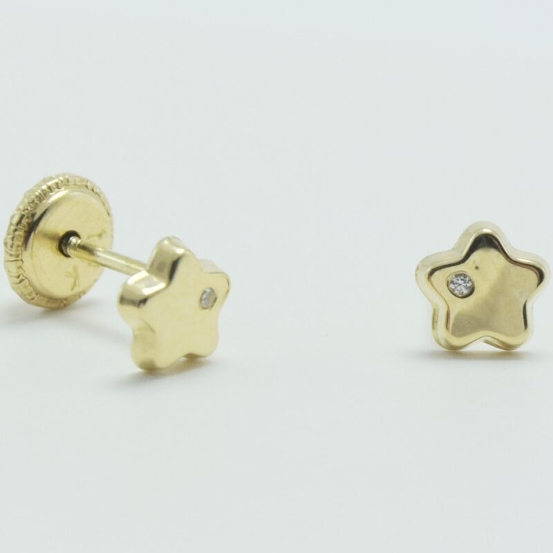 Pendientes Bebé Oro Amarillo Estrella y Circonitas