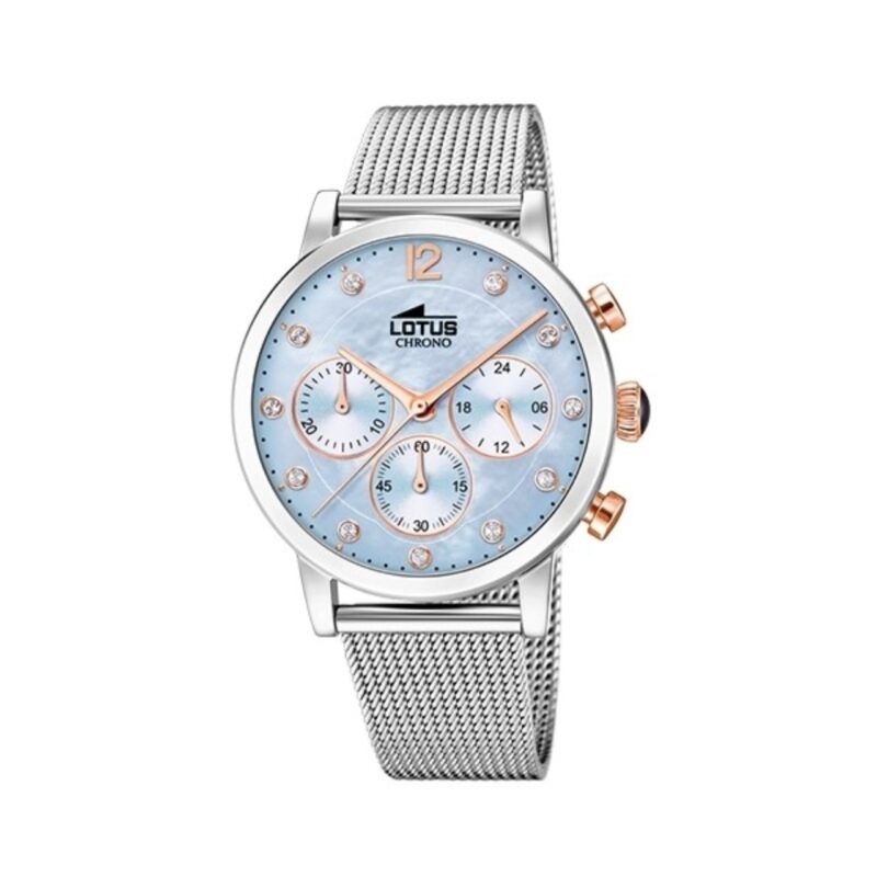 Reloj Lotus Mujer Malla Milanesa Esfera Celeste