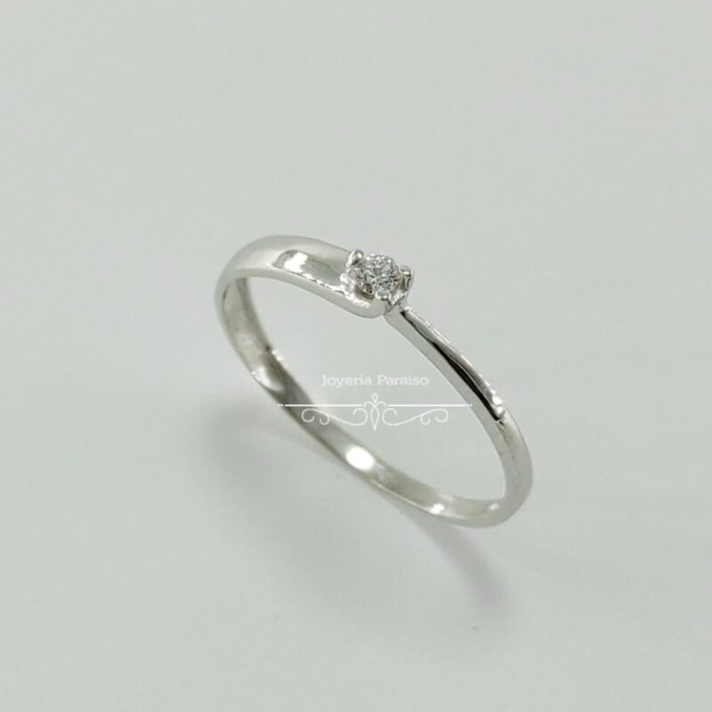 Anillo Compromiso Oro Blanco y Diamante Doble Ancho