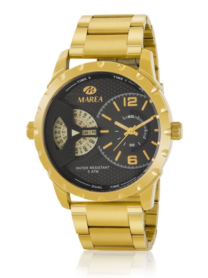 Reloj Marea Hombre Doble Hora Dorado Esfera Negra » Relojería Paraíso