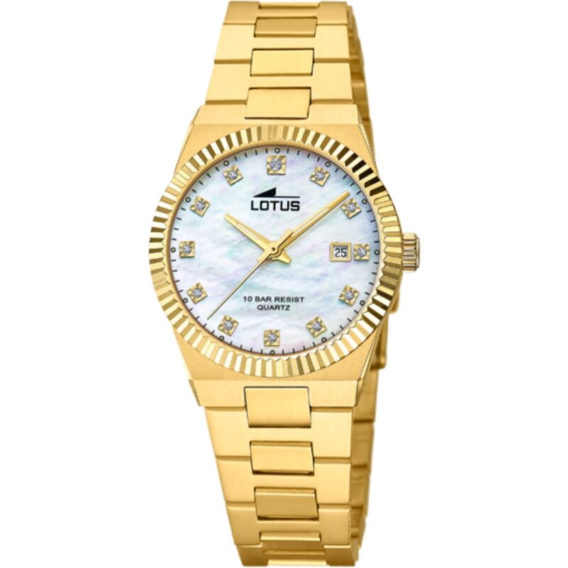 Reloj Lotus Mujer Trendy chapado en oro amarillo con esfera plateada y  circonitas, 18414/1.