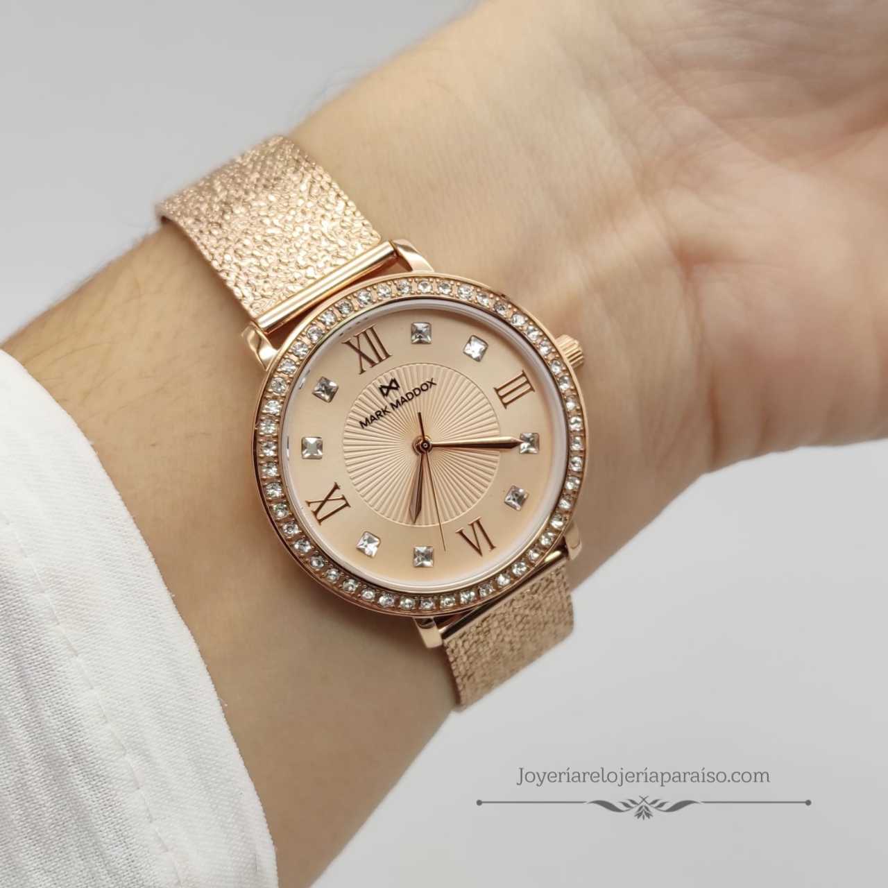 Reloj Mark Maddox Oro Rosado Mujer, con Circonitas y Correa Milanesa  Original » Joyería Relojería Paraíso